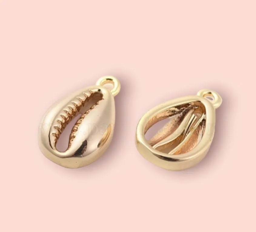 18K Gold Plated Cowrie shell charm Heart Huggies Hoop Earrings beach summer