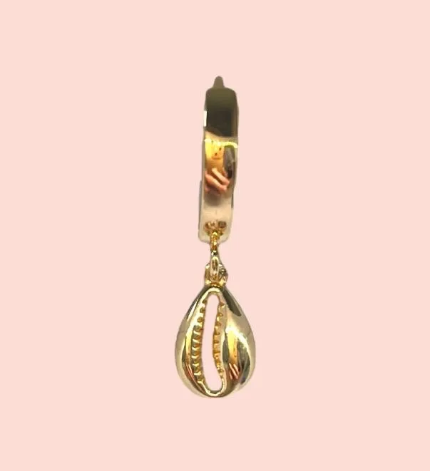 18K Gold Plated Cowrie shell charm Heart Huggies Hoop Earrings beach summer