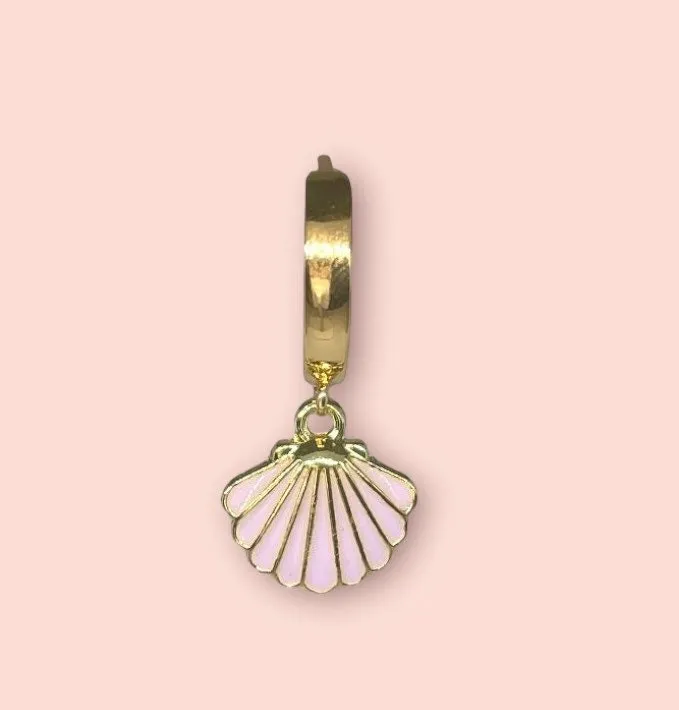 18K Gold Plated Pink Scallop Shell Huggies Hoop Earrings
