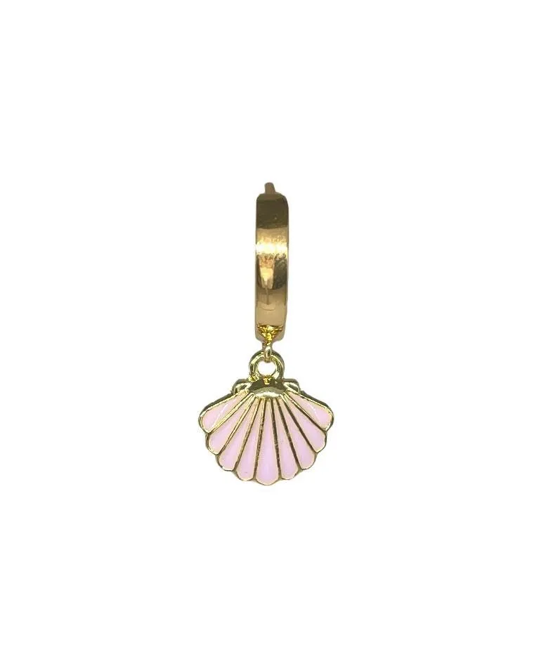 18K Gold Plated Pink Scallop Shell Huggies Hoop Earrings