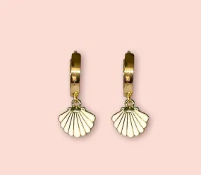 18K Gold Plated White Scallop Shell Huggies Hoop Earrings