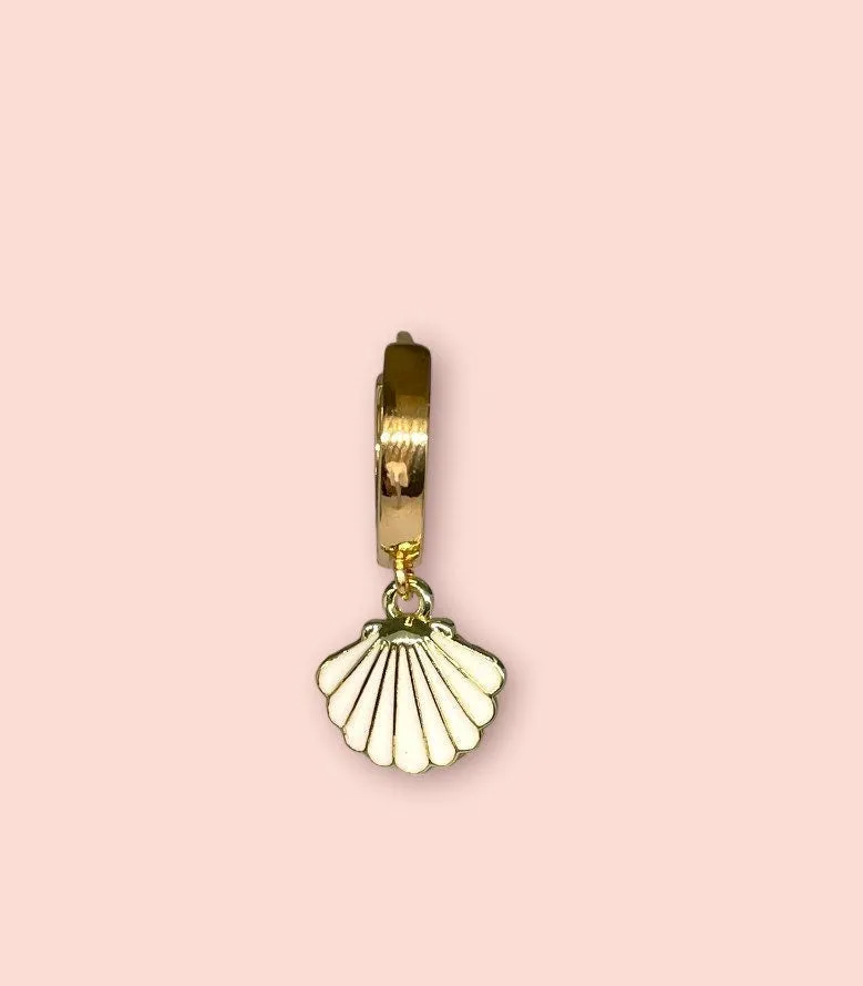 18K Gold Plated White Scallop Shell Huggies Hoop Earrings