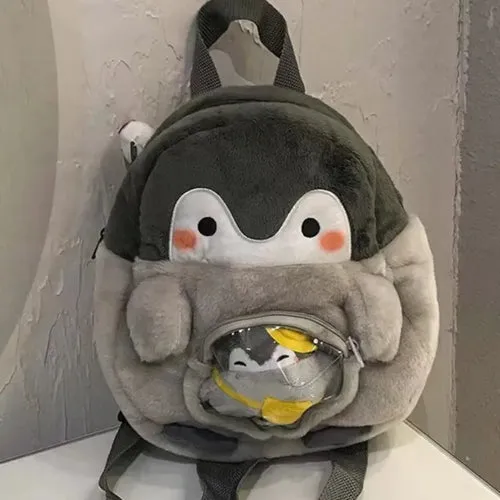 Adorable Grey Penguin Plush Backpack for Kids - Ideal for School & Travel