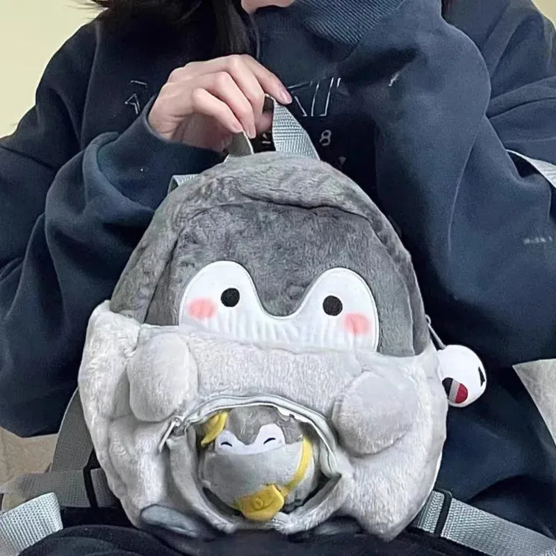 Adorable Grey Penguin Plush Backpack for Kids - Ideal for School & Travel