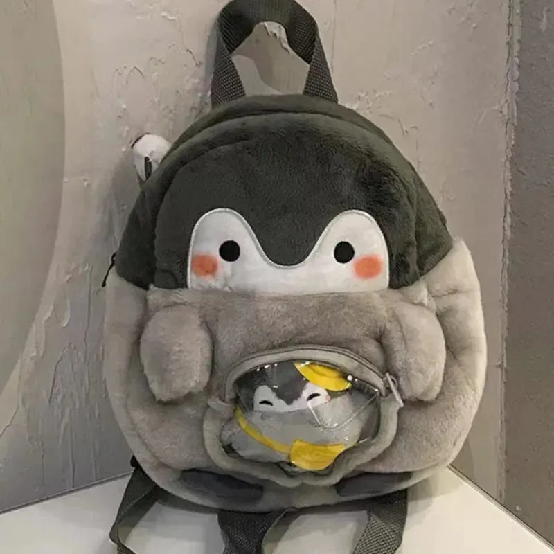 Adorable Grey Penguin Plush Backpack for Kids - Ideal for School & Travel