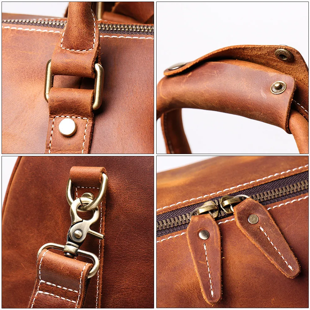 Birthday Gift Simple Vintage Leather Duffel Travel Weekender Bag