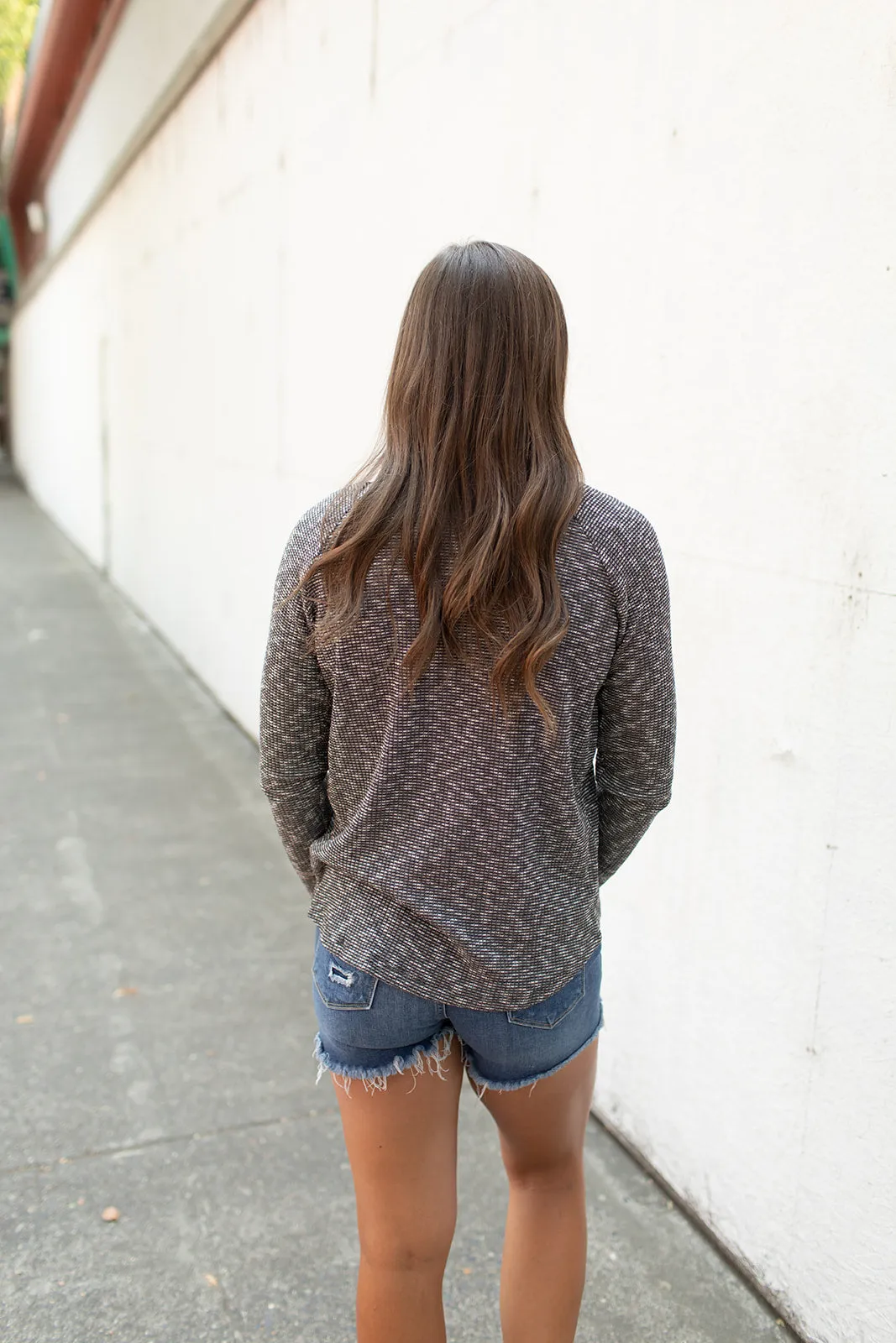 Black 2Tone Ribbed Knit LS