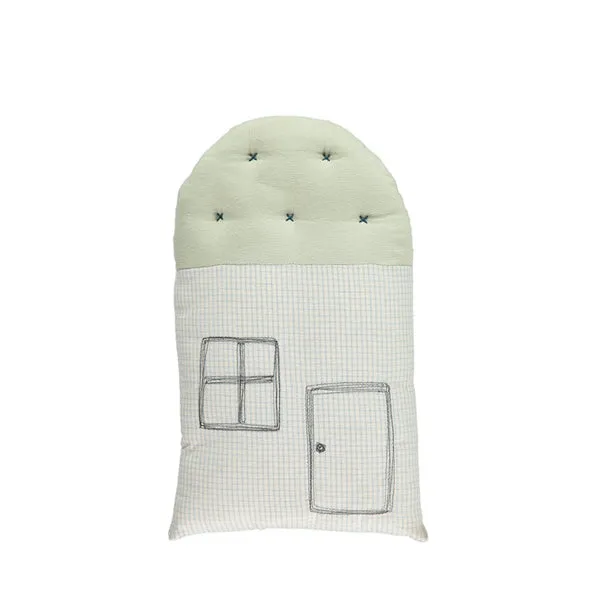 Camomile London Small House Cushion – Double Check Blue/Mint