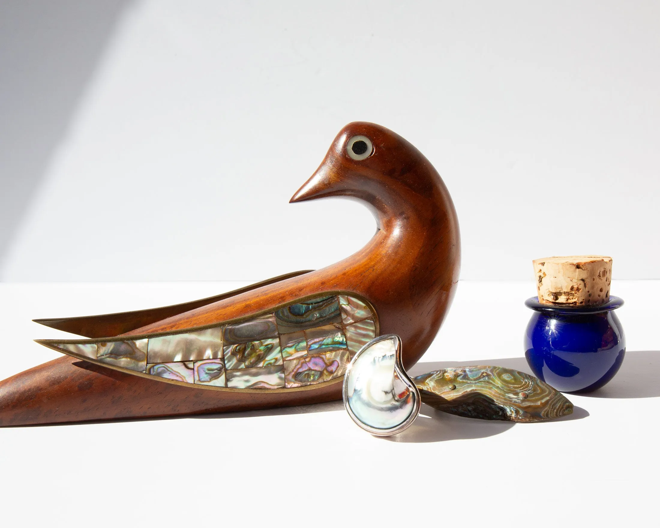 Carved Wood and Abalone Dove
