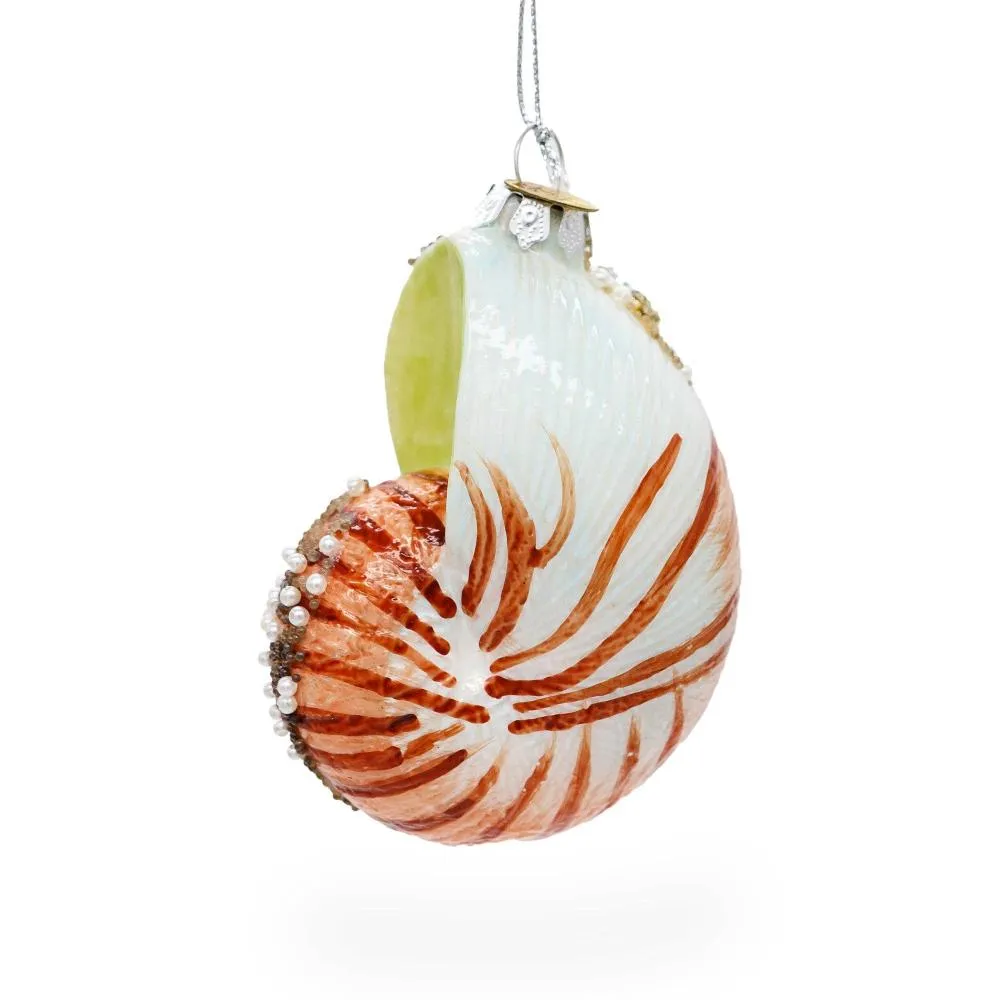 Conch Sea Snail Shell Glass Christmas Ornament