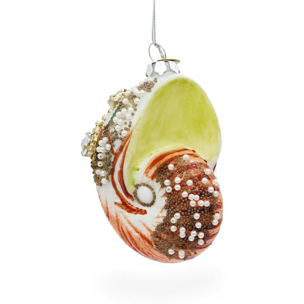 Conch Sea Snail Shell Glass Christmas Ornament