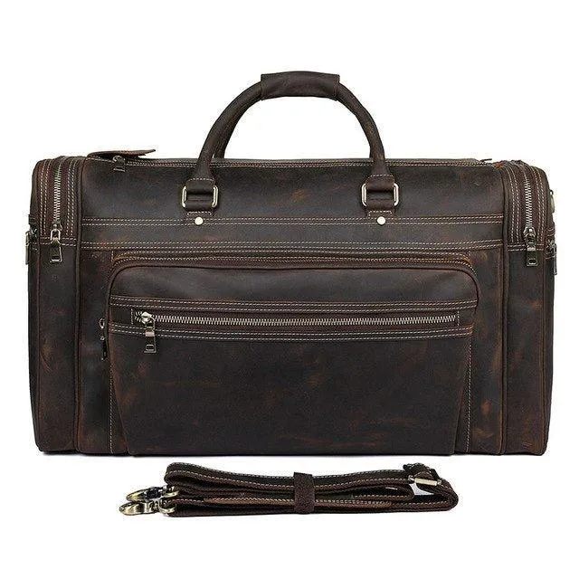 Crazy Horse Leather Weekend Bag Men Large Brown