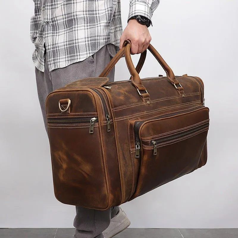 Crazy Horse Leather Weekend Bag Men Large Brown