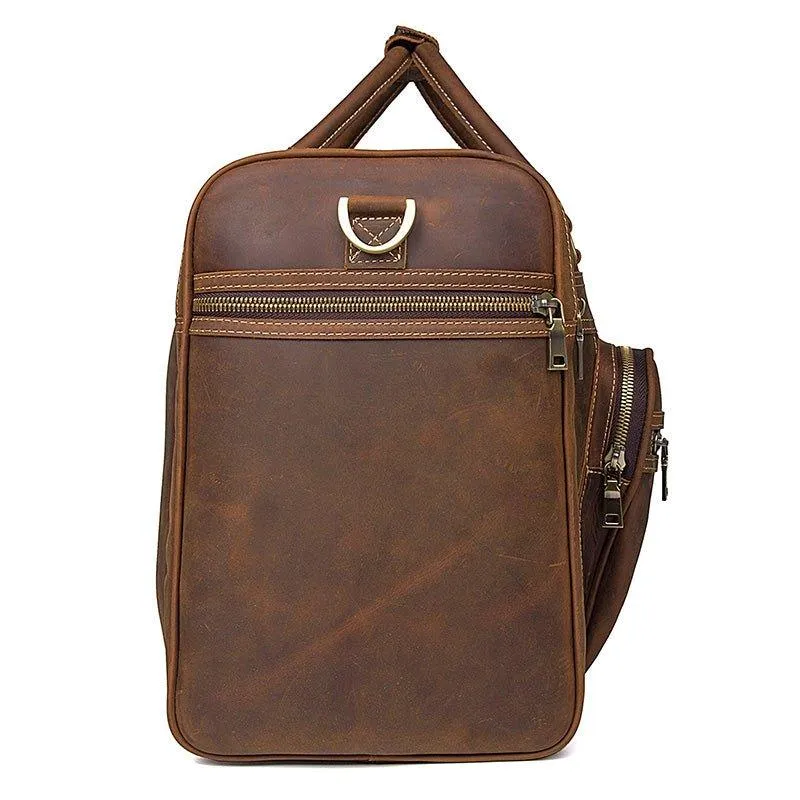 Crazy Horse Leather Weekend Bag Men Large Brown