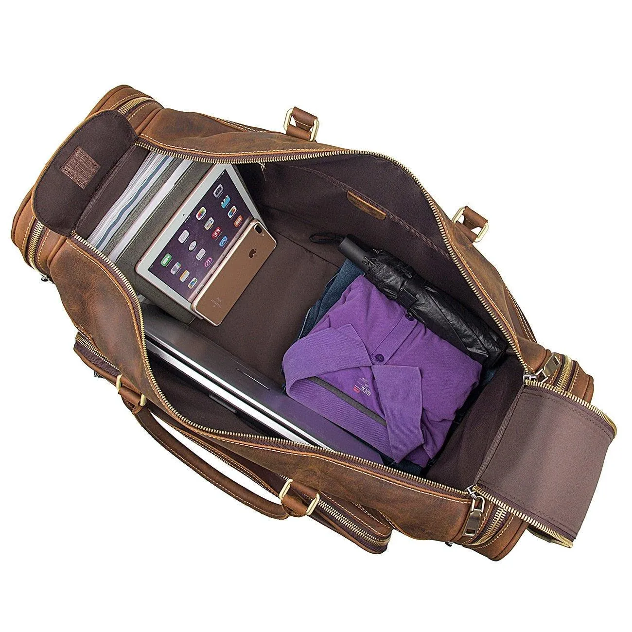 Crazy Horse Leather Weekend Bag Men Large Brown