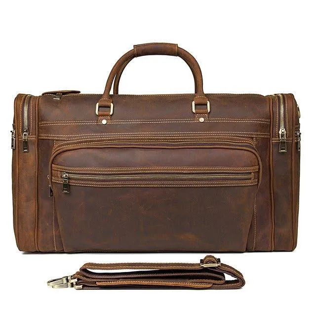 Crazy Horse Leather Weekend Bag Men Large Brown