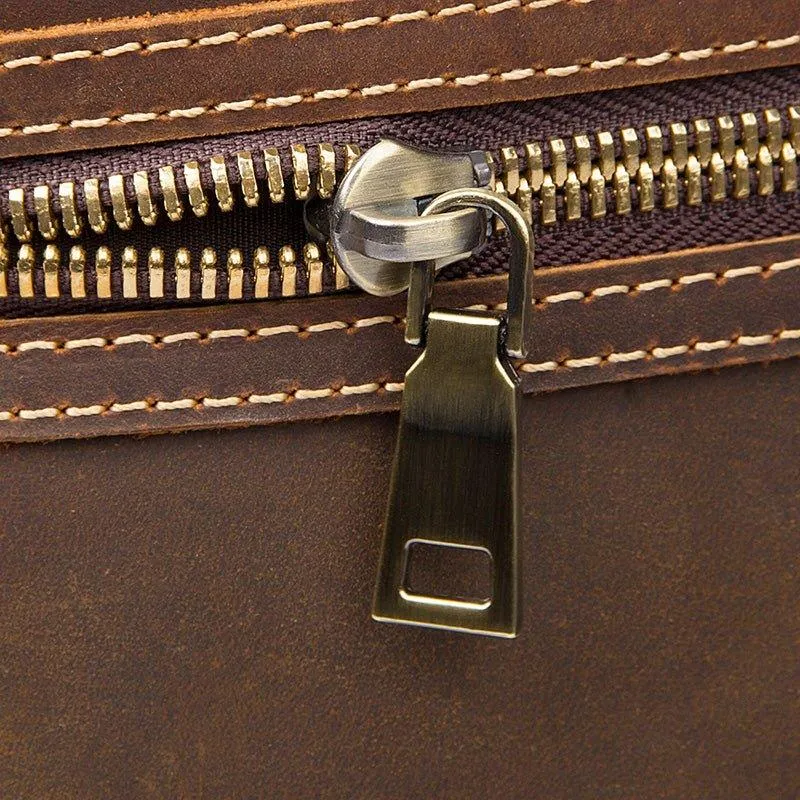 Crazy Horse Leather Weekend Bag Men Large Brown