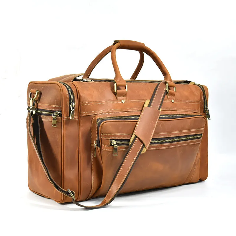 Crazy Horse Leather Weekend Bag Men Large Brown