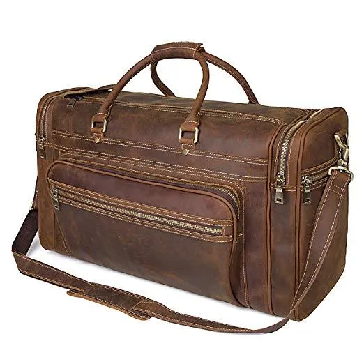 Crazy Horse Leather Weekend Bag Men Large Brown