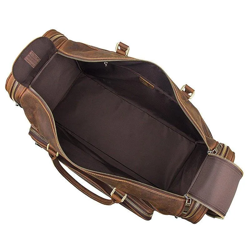 Crazy Horse Leather Weekend Bag Men Large Brown