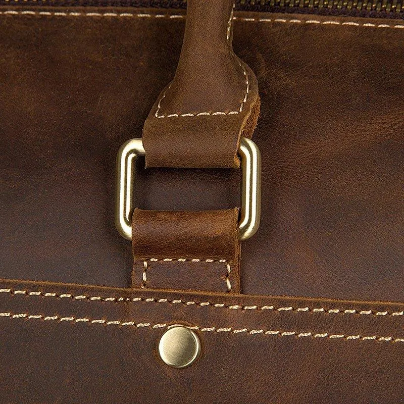 Crazy Horse Leather Weekend Bag Men Large Brown
