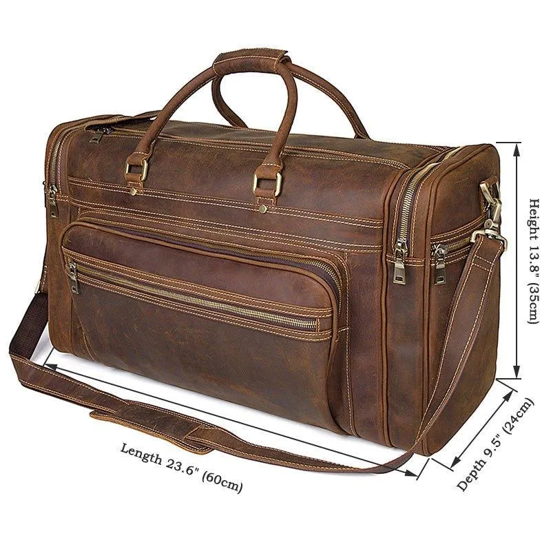 Crazy Horse Leather Weekend Bag Men Large Brown