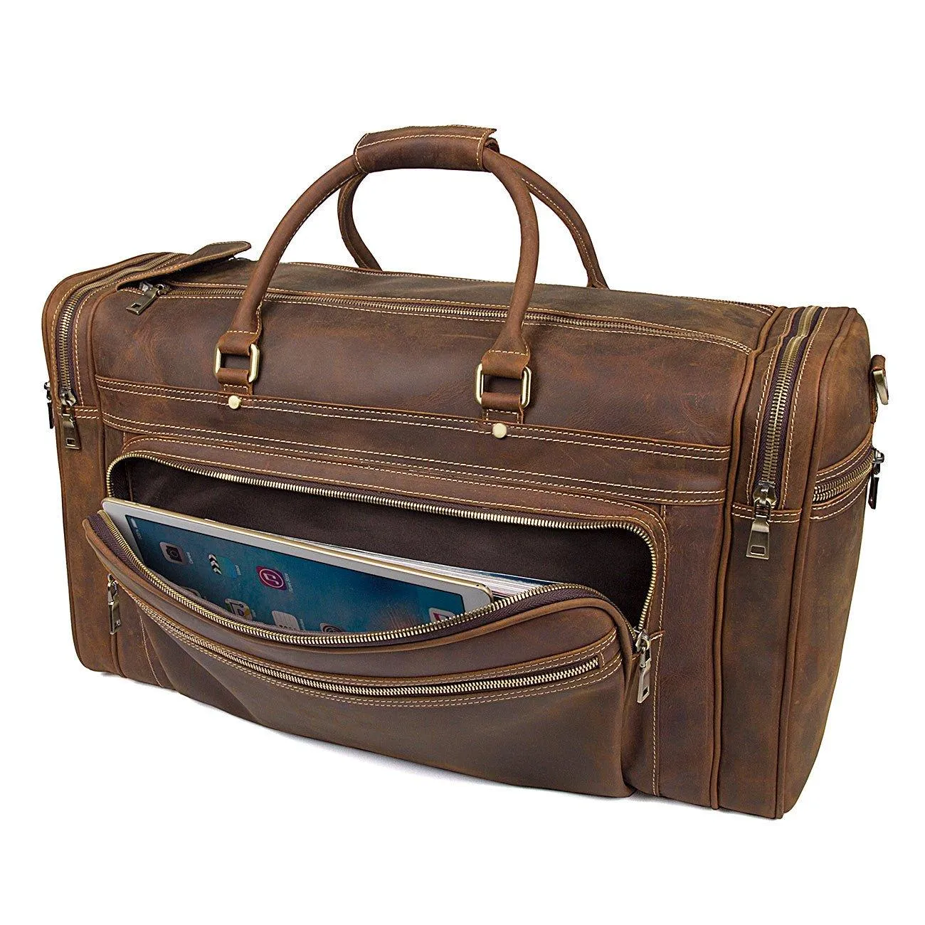 Crazy Horse Leather Weekend Bag Men Large Brown