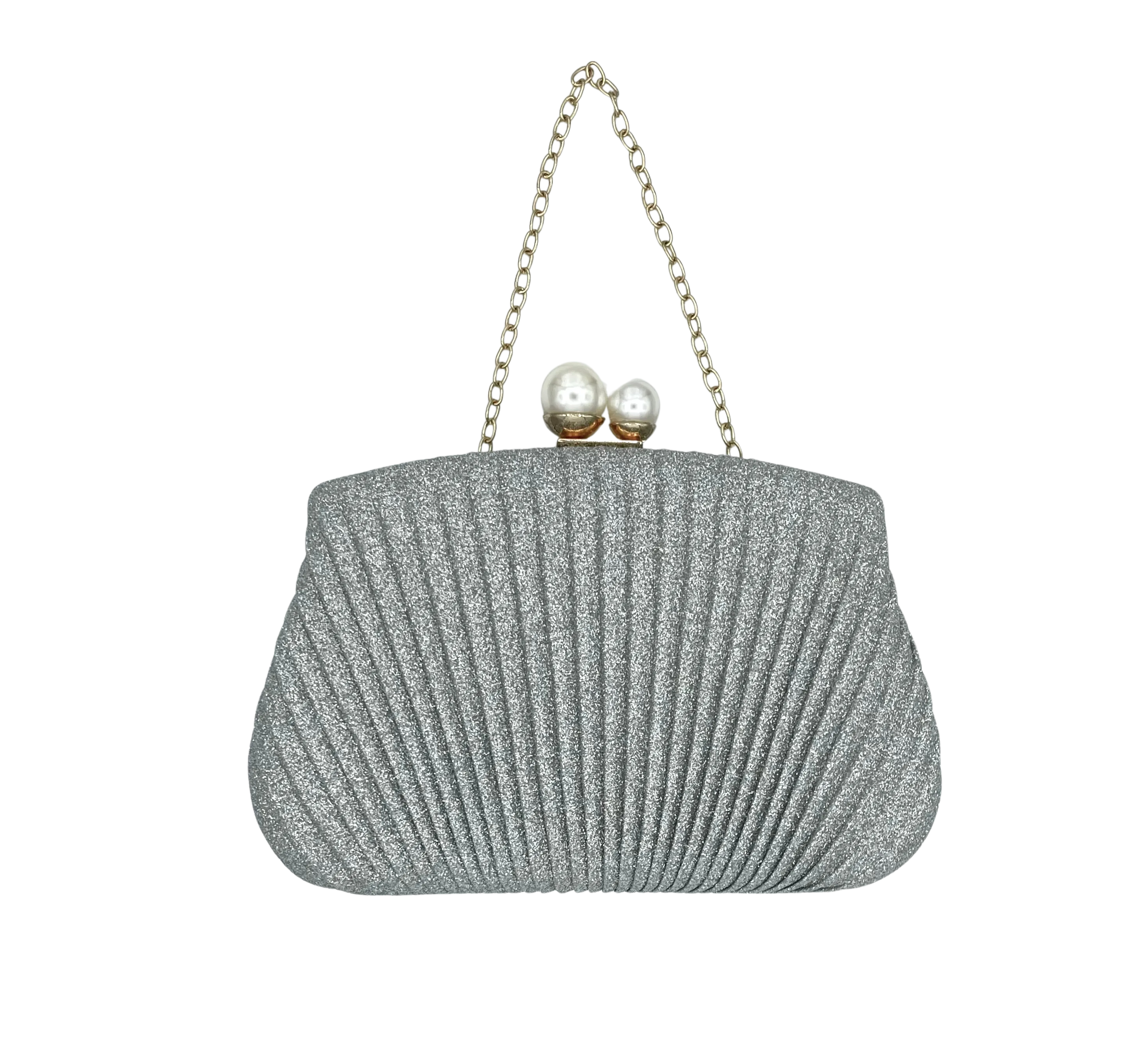 Crystale Shimmer Pleated Pearl Clutch