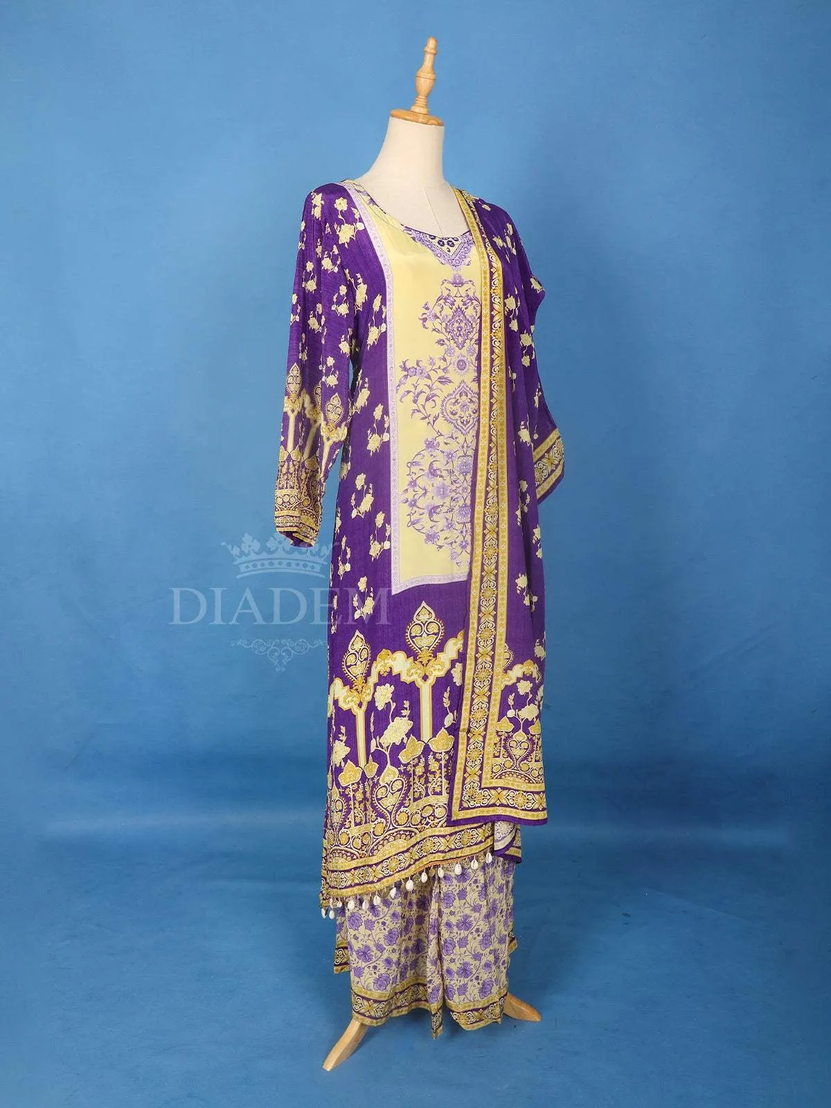 Dark Purple Crepe Anarkali Palazzo Suit