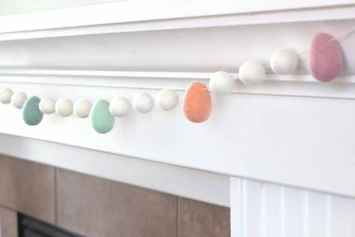 Easter Egg Garland- White Felt Balls & Blush Pink, Teal, Seafoam, Peach Eggs