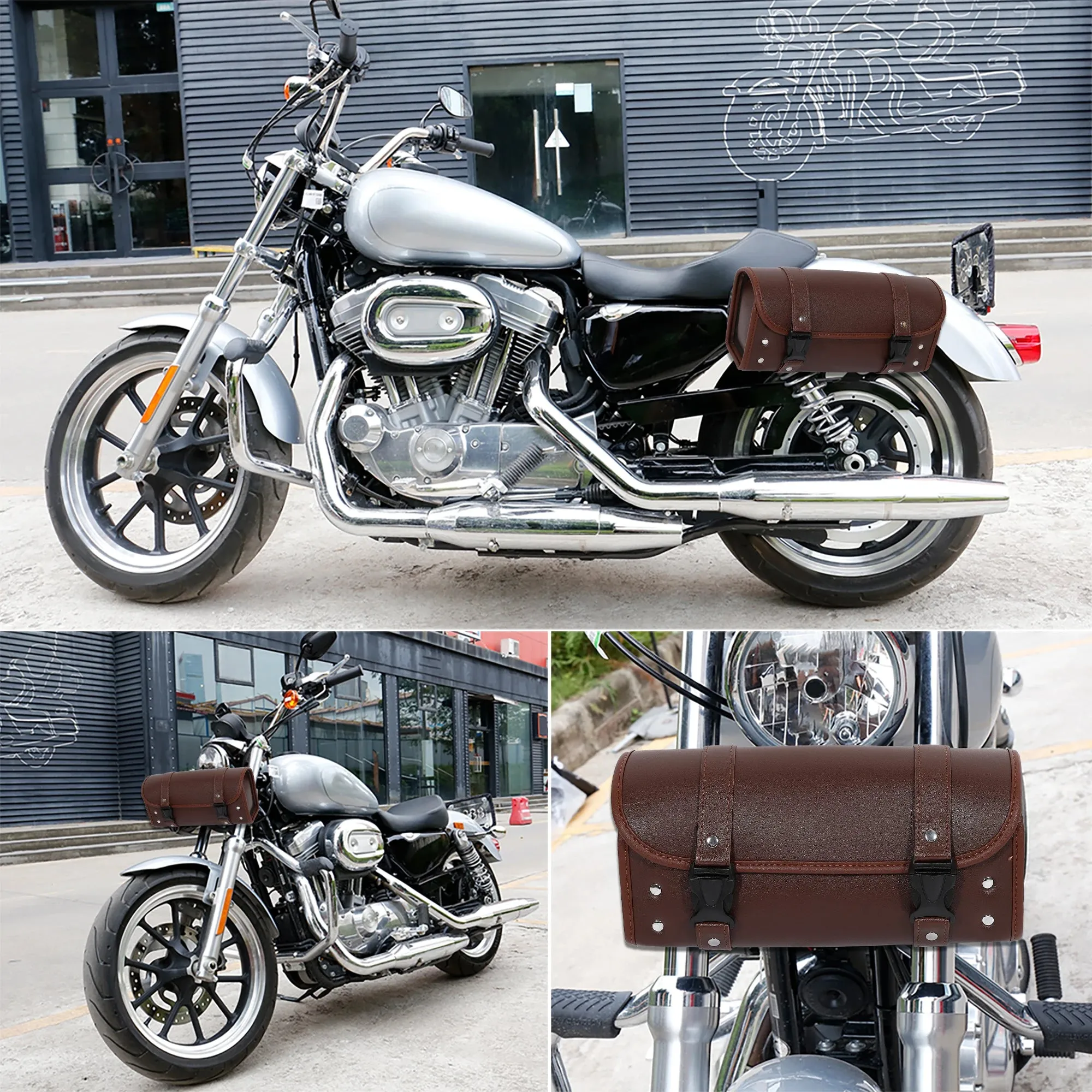 Faux Leather Motorcycle Handlebar Tool Bag