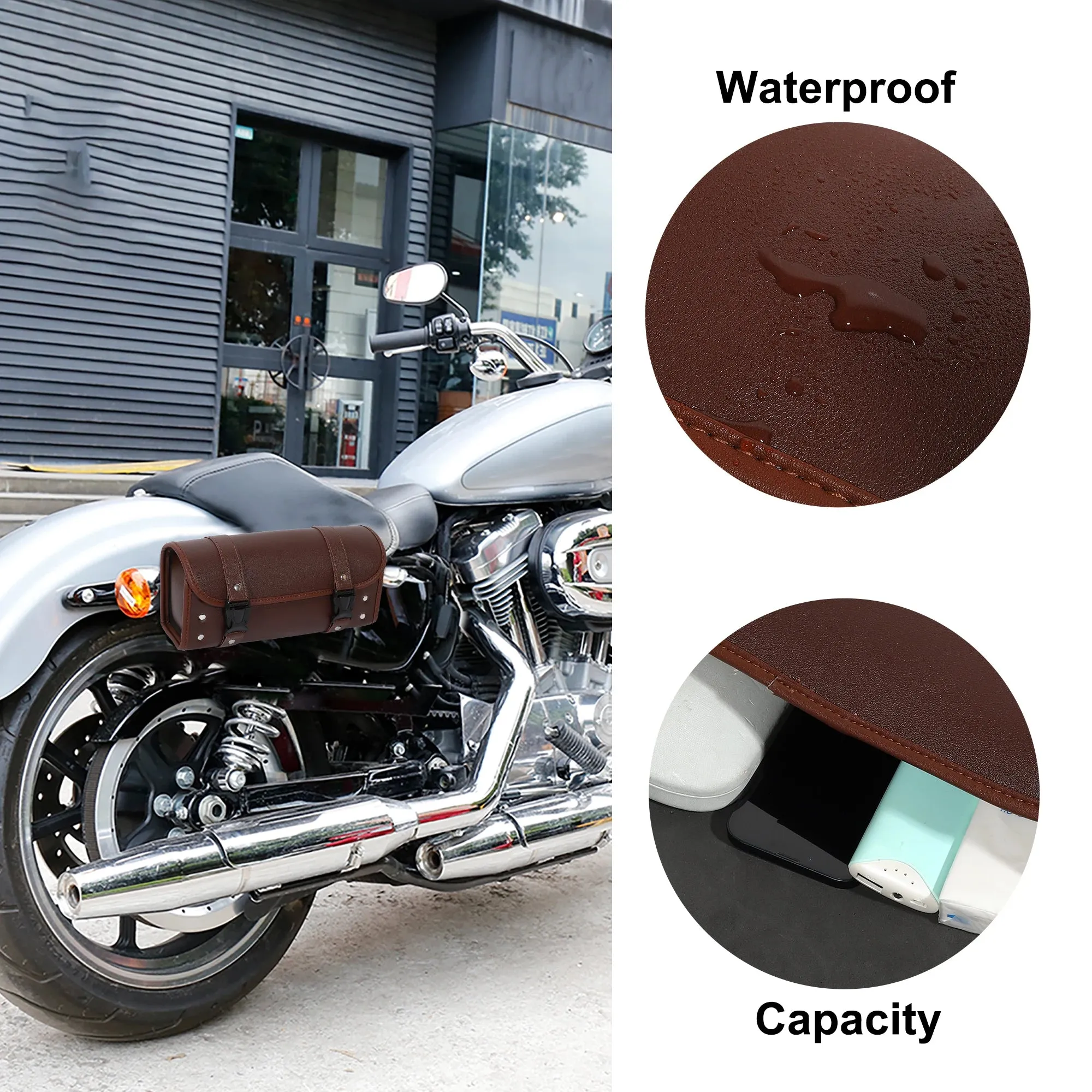 Faux Leather Motorcycle Handlebar Tool Bag