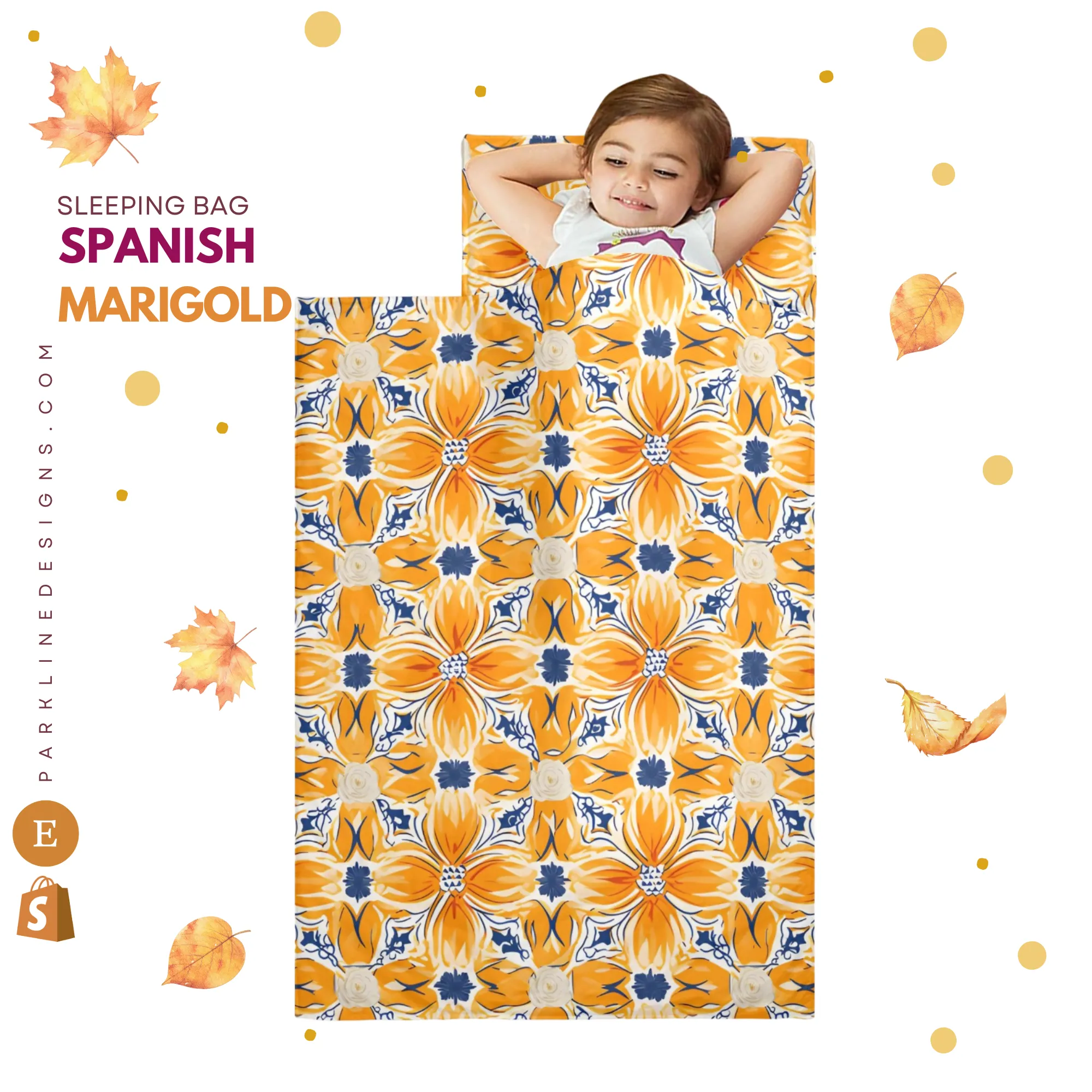 Floral Pumpkin Kids' Long Sleeping Bag | A Catchy Blend of Comfort & Style | Lightweight and Durable Sleeping Bag for Kids