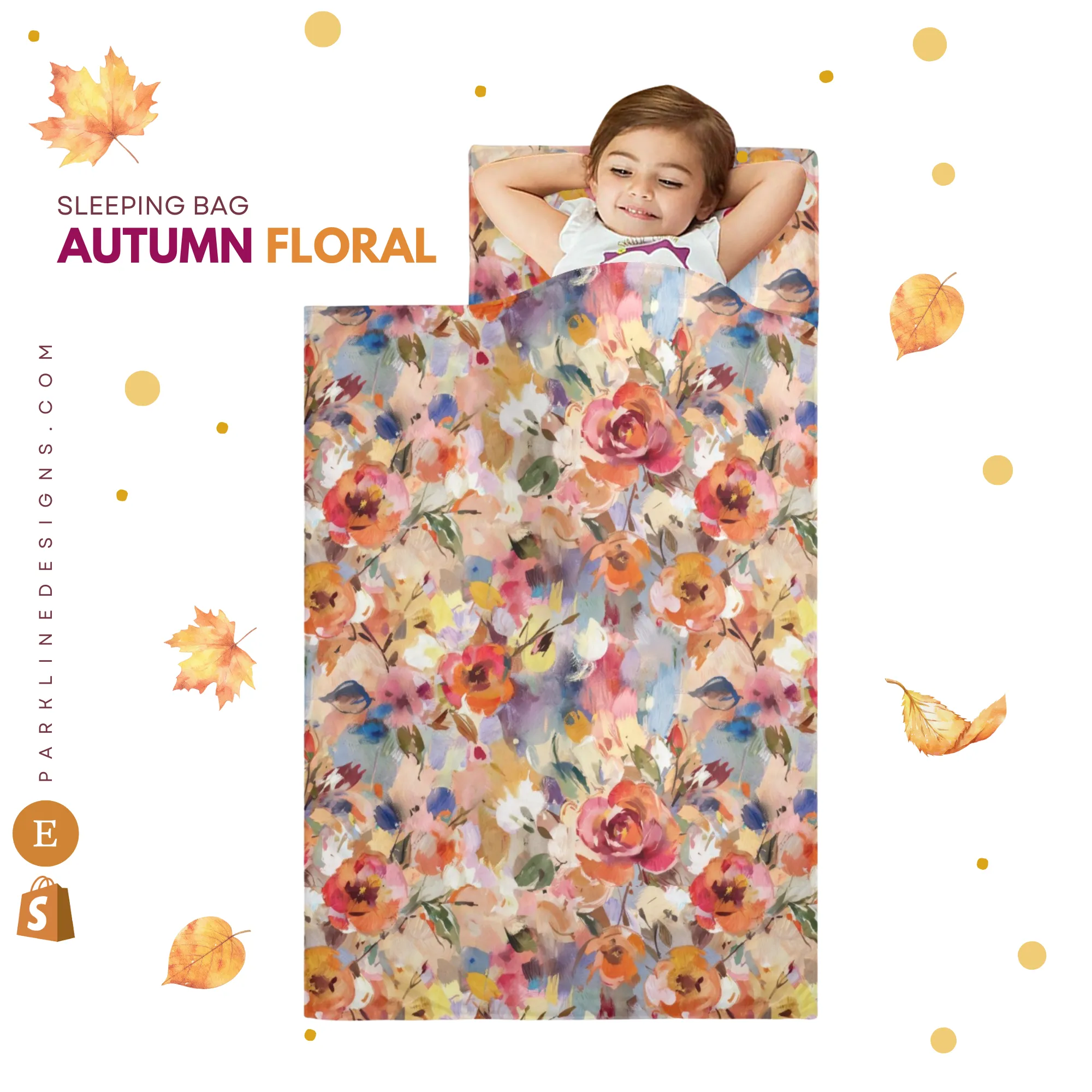 Floral Pumpkin Kids' Long Sleeping Bag | A Catchy Blend of Comfort & Style | Lightweight and Durable Sleeping Bag for Kids