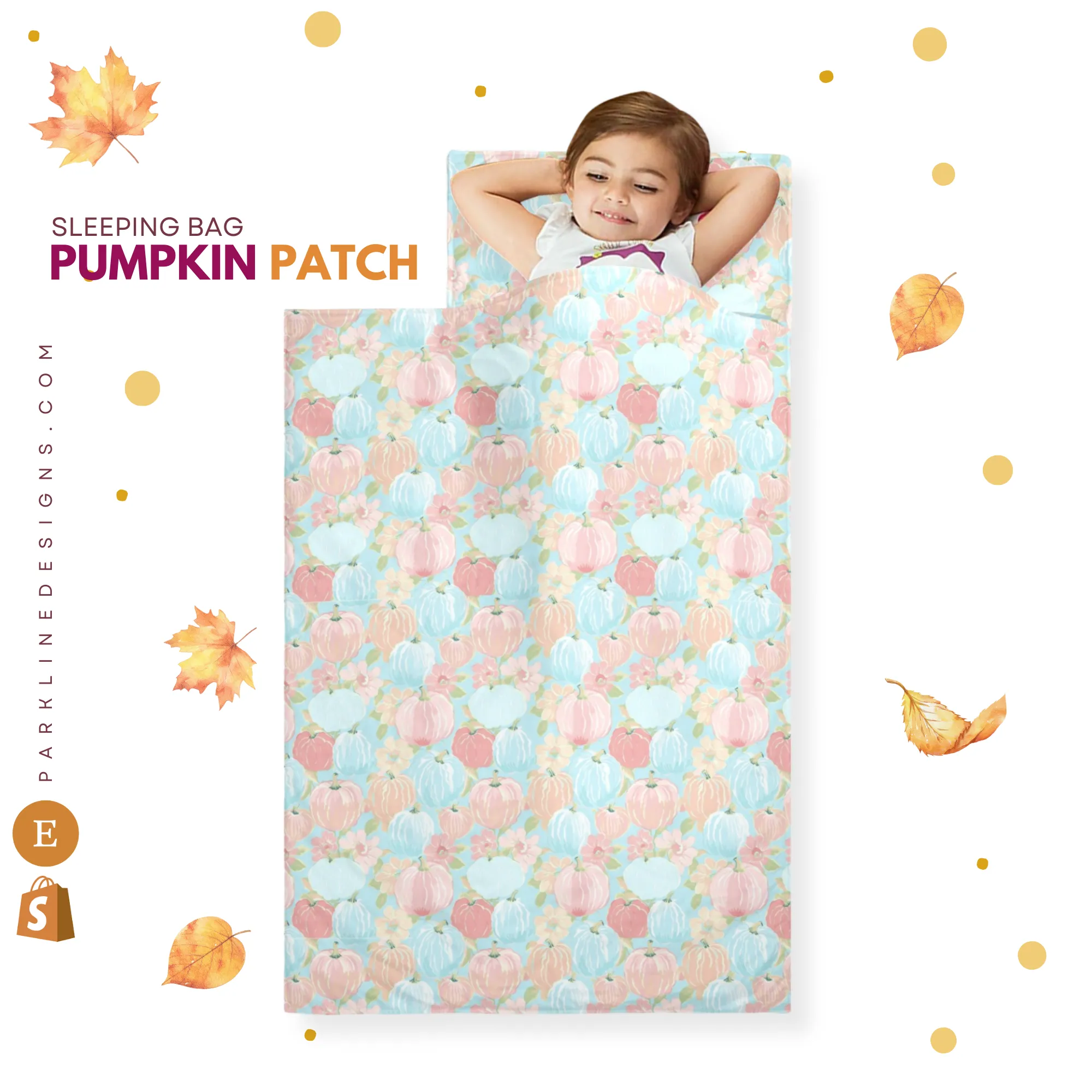 Floral Pumpkin Kids' Long Sleeping Bag | A Catchy Blend of Comfort & Style | Lightweight and Durable Sleeping Bag for Kids