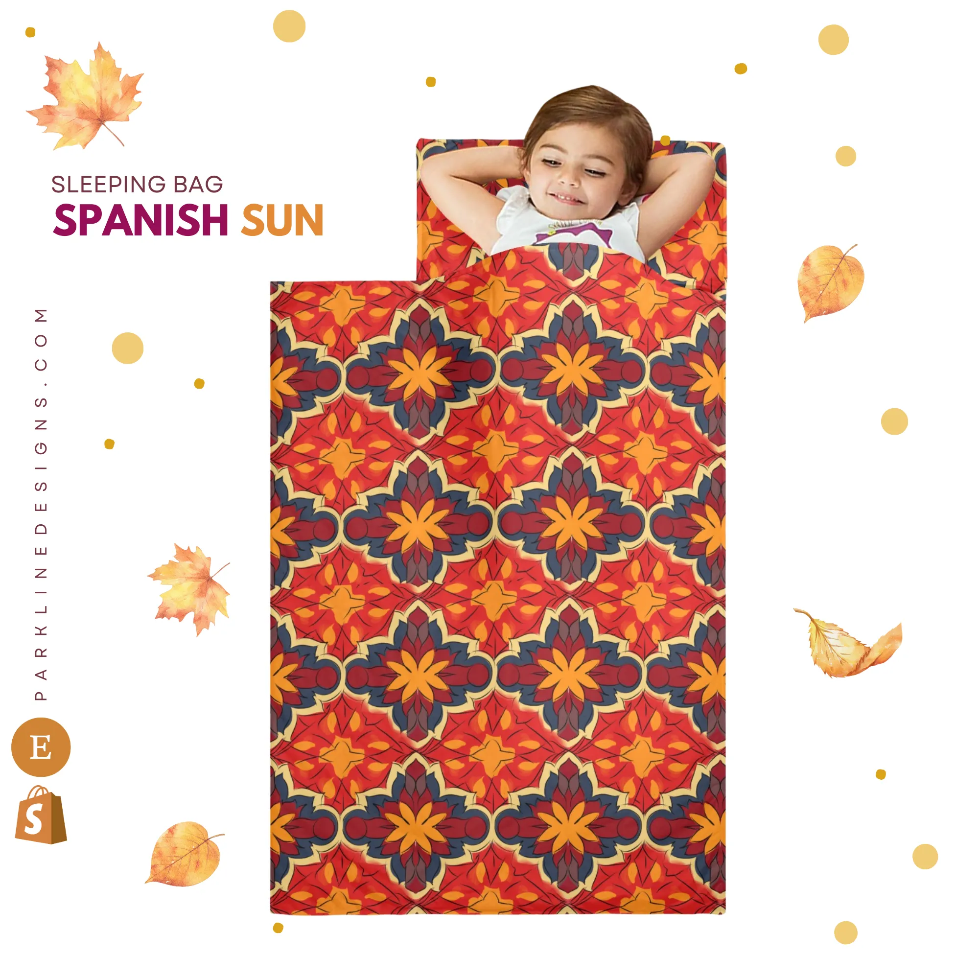 Floral Pumpkin Kids' Long Sleeping Bag | A Catchy Blend of Comfort & Style | Lightweight and Durable Sleeping Bag for Kids