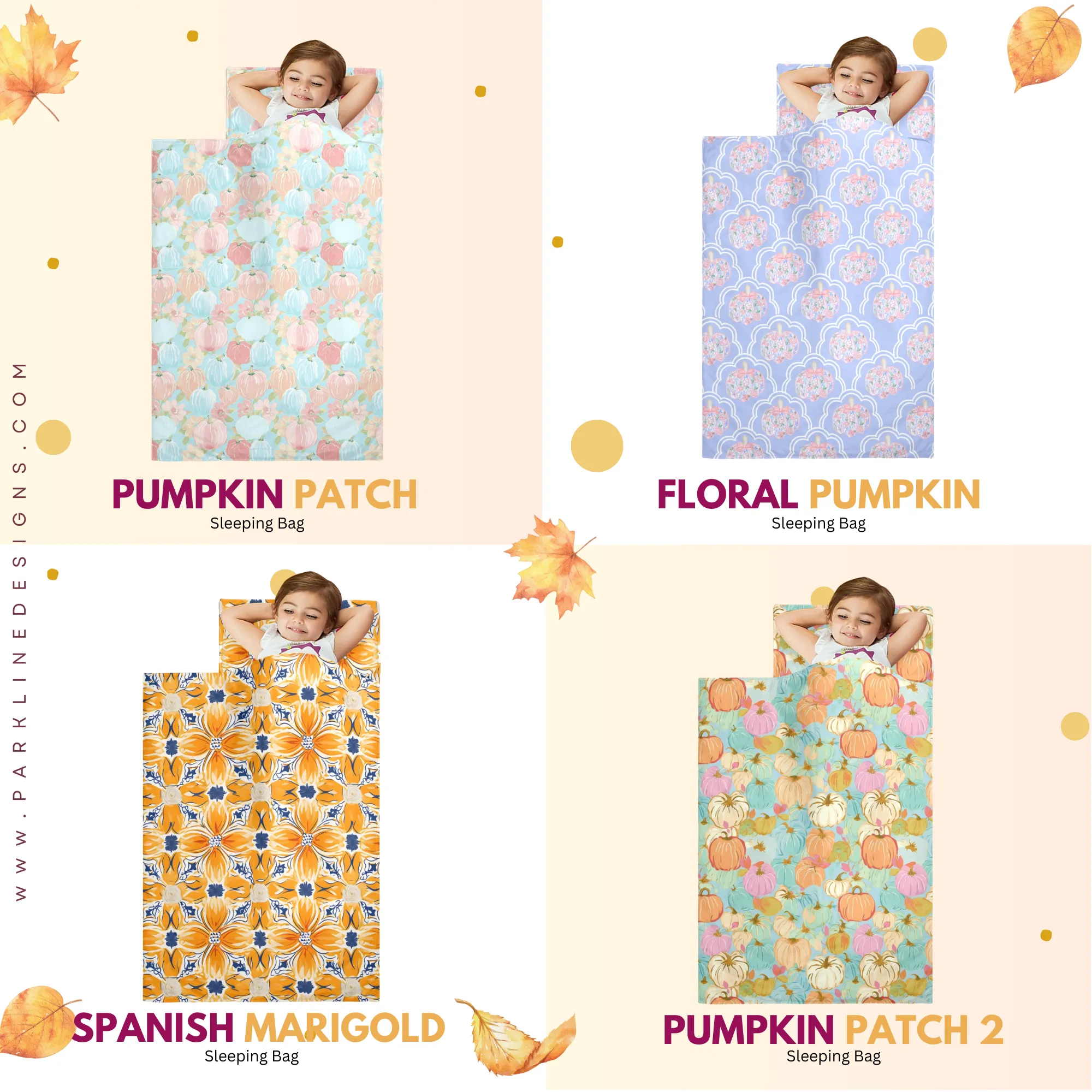 Floral Pumpkin Kids' Long Sleeping Bag | A Catchy Blend of Comfort & Style | Lightweight and Durable Sleeping Bag for Kids