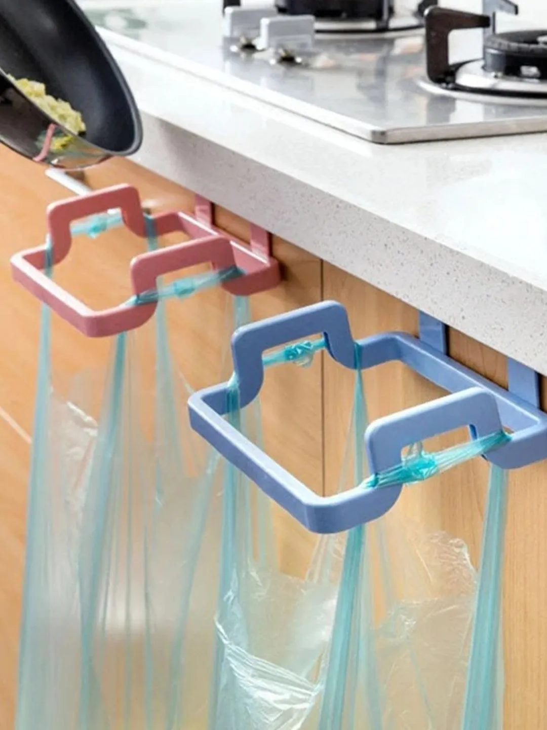Garbage Bag Holder, Turquoise, Plastic, Set of 2