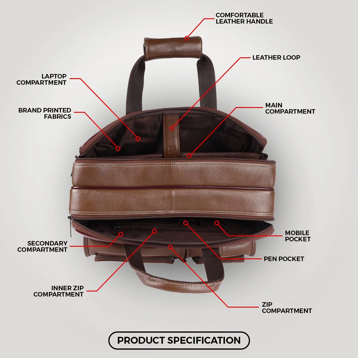 Genuine Leather Office Bag for Men - Fits Up to 16 Inch Laptop/MacBook