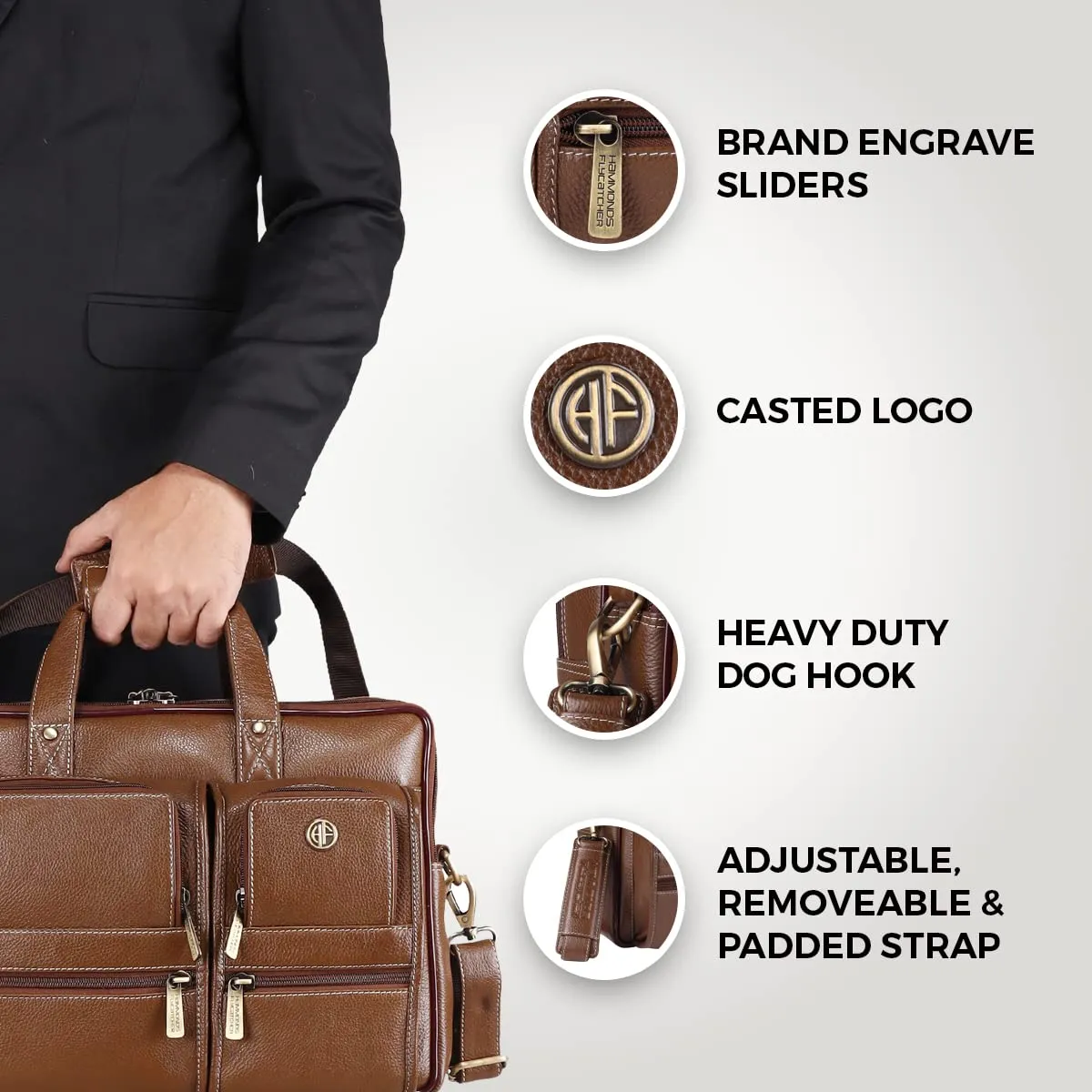 Genuine Leather Office Bag for Men - Fits Up to 16 Inch Laptop/MacBook