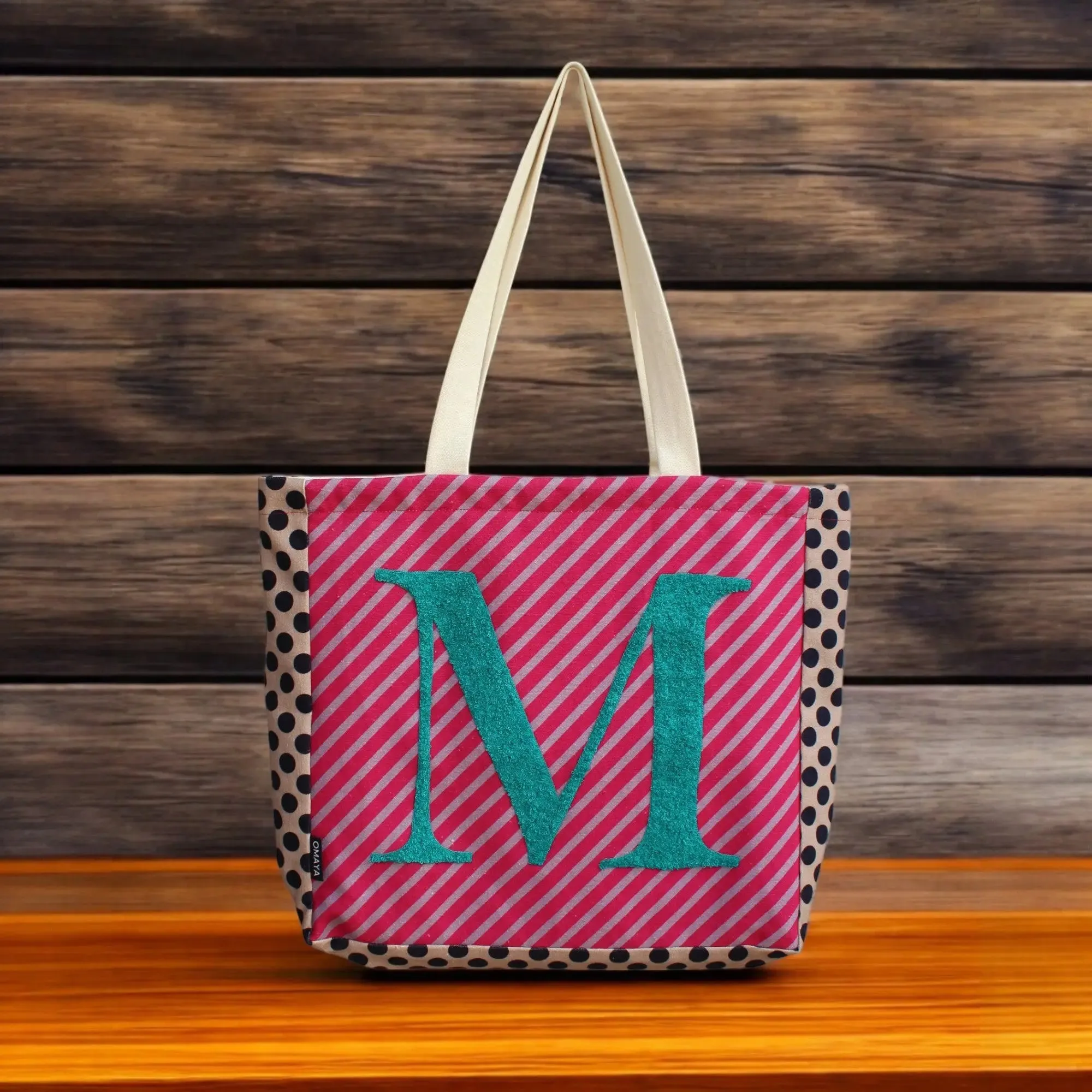 House of Omaya ( M )Alphabet Printed Customizable Embroidery Name Initial Canvas Tote bag 34x36 cm. Personalized tote bag Name Initial tote bag