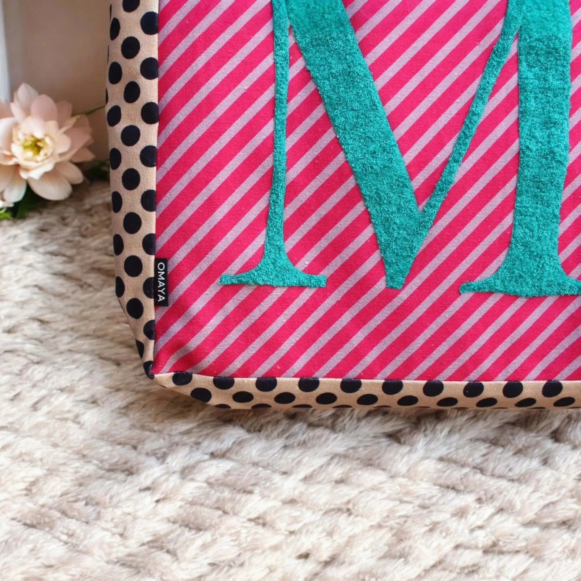 House of Omaya ( M )Alphabet Printed Customizable Embroidery Name Initial Canvas Tote bag 34x36 cm. Personalized tote bag Name Initial tote bag