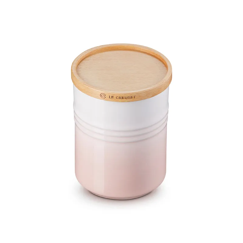 Le Creuset Stoneware Medium Storage Jar with Wooden Lid Shell Pink
