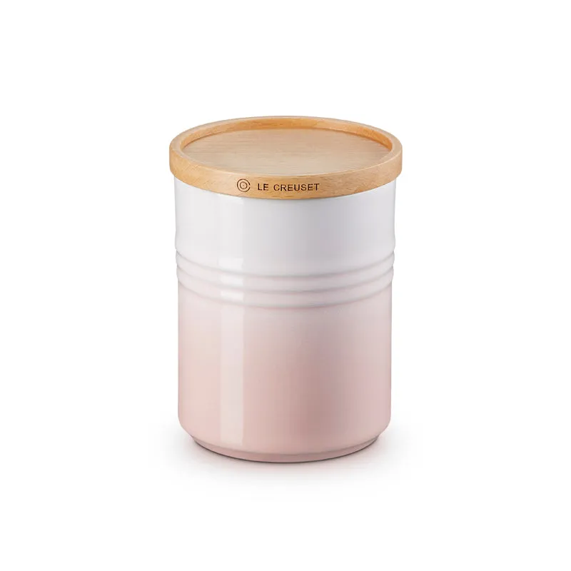 Le Creuset Stoneware Medium Storage Jar with Wooden Lid Shell Pink