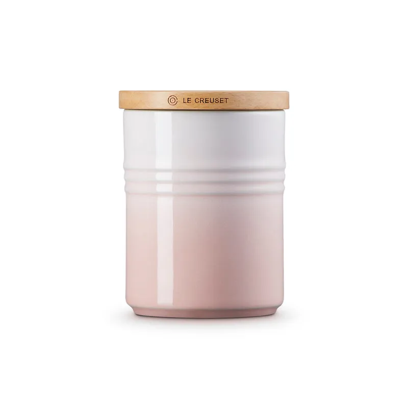 Le Creuset Stoneware Medium Storage Jar with Wooden Lid Shell Pink