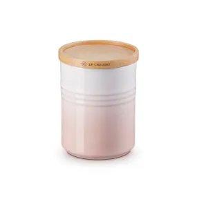 Le Creuset Stoneware Medium Storage Jar with Wooden Lid Shell Pink