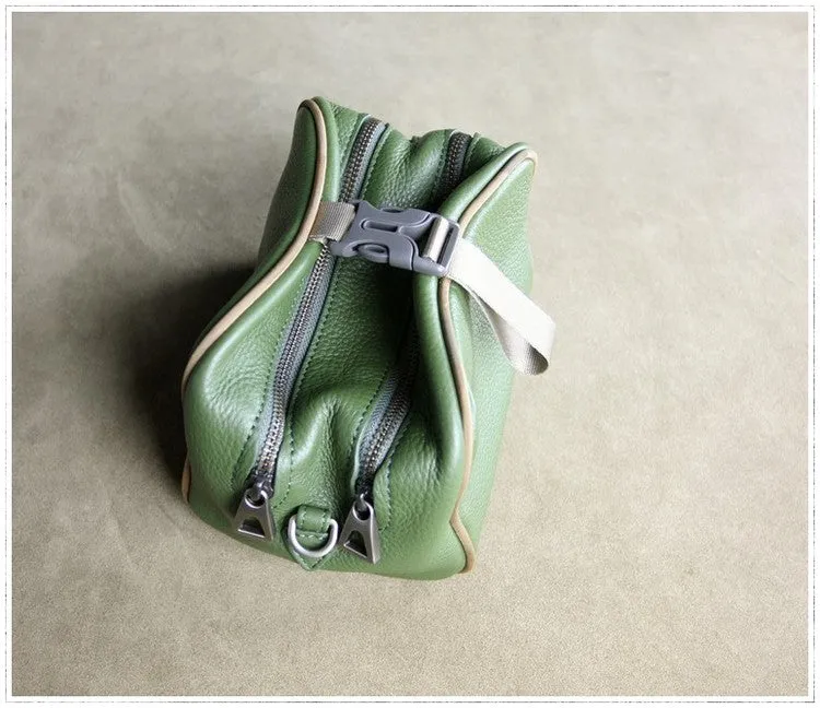 Mini Womens Khaki Leather Shoulder Bag Cube Double Zip Leather Crossbody Purse for Ladies
