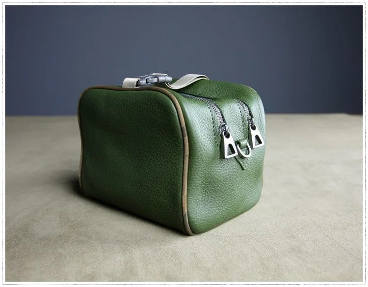 Mini Womens Khaki Leather Shoulder Bag Cube Double Zip Leather Crossbody Purse for Ladies