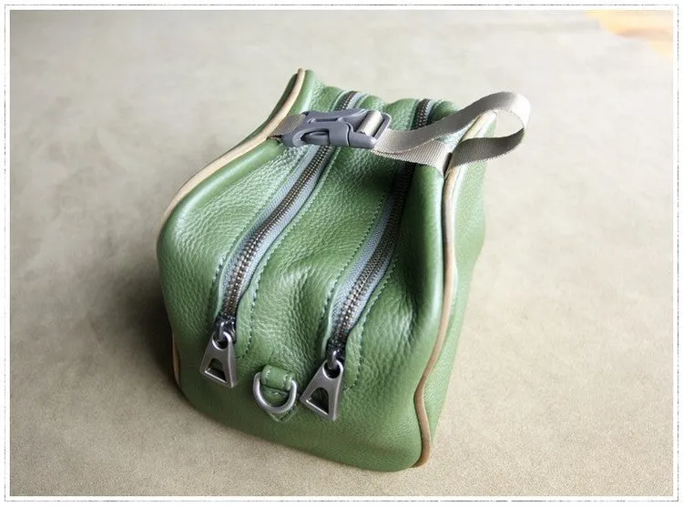 Mini Womens Khaki Leather Shoulder Bag Cube Double Zip Leather Crossbody Purse for Ladies