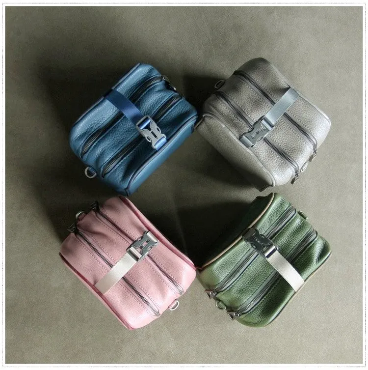Mini Womens Khaki Leather Shoulder Bag Cube Double Zip Leather Crossbody Purse for Ladies